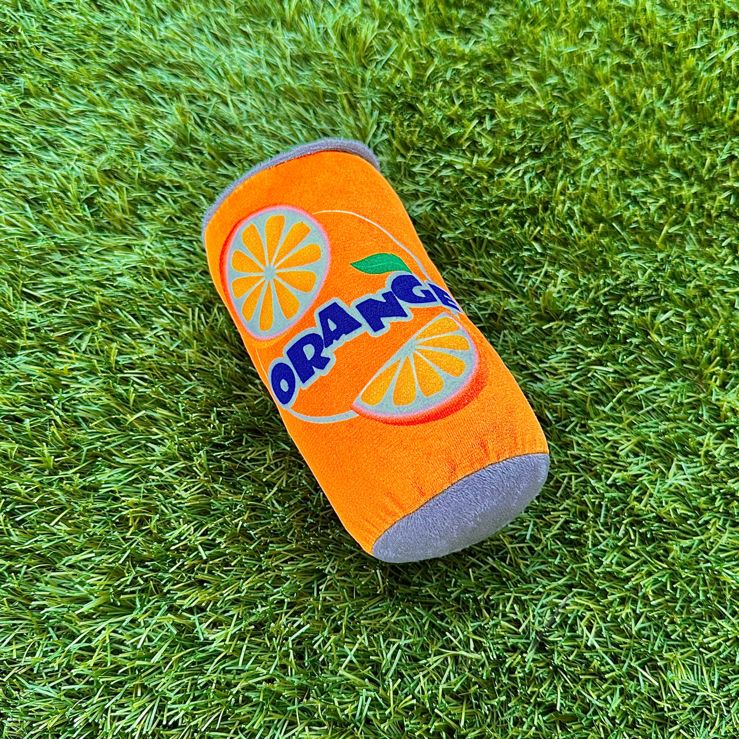 Orange Soda Can - Plush Squeaky Toy