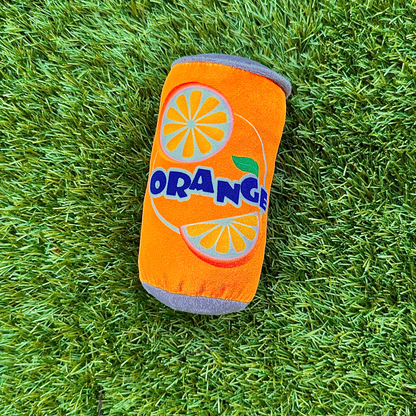 Orange Soda Can - Plush Squeaky Toy