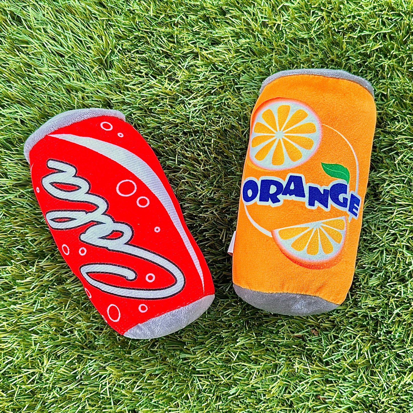 Orange Soda Can - Plush Squeaky Toy